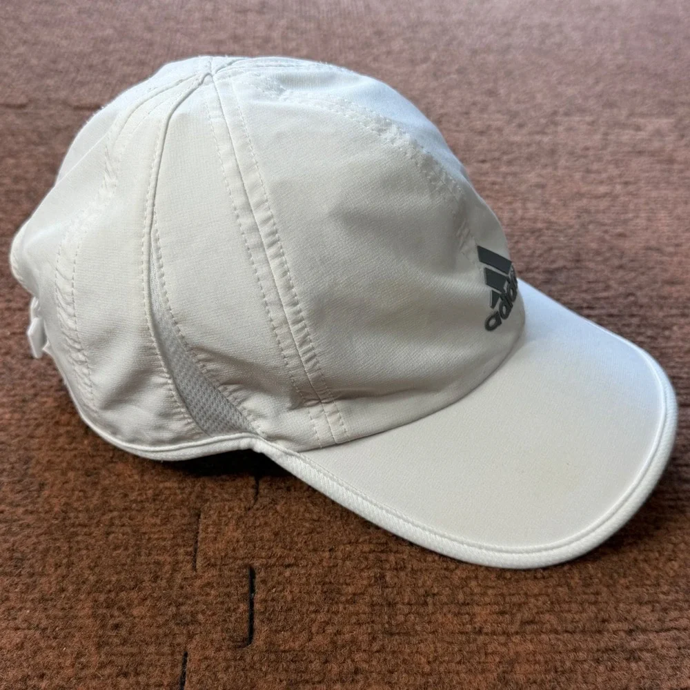 Adidas Aeroready Running Cap White Silver Logo Adjustable Mesh Athletic Hat Y5